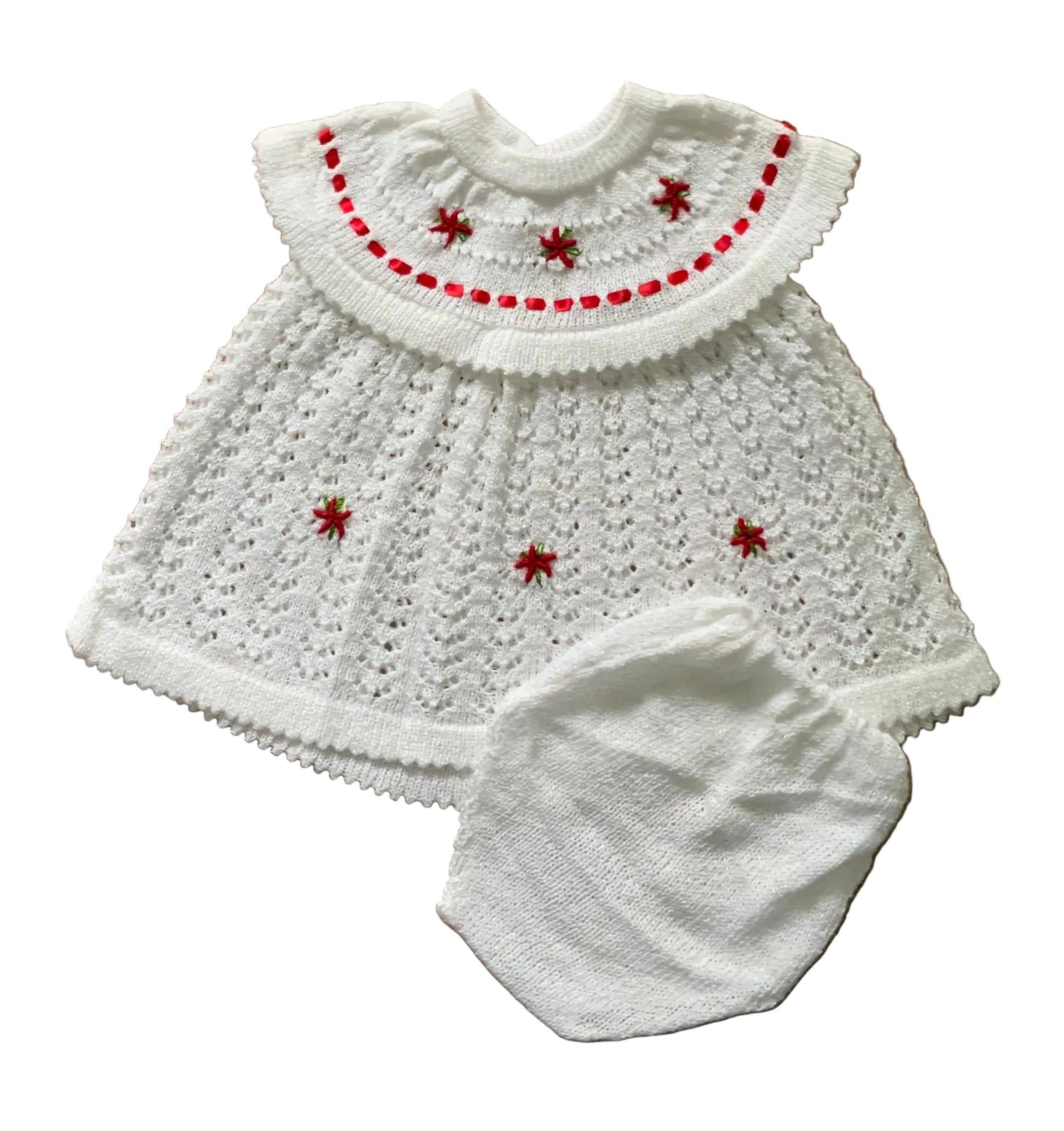 0-6 Months old Baby Girl Dress - White w Red Flowers