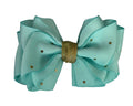 Big Hair Bow - Mint Green with Gold dots