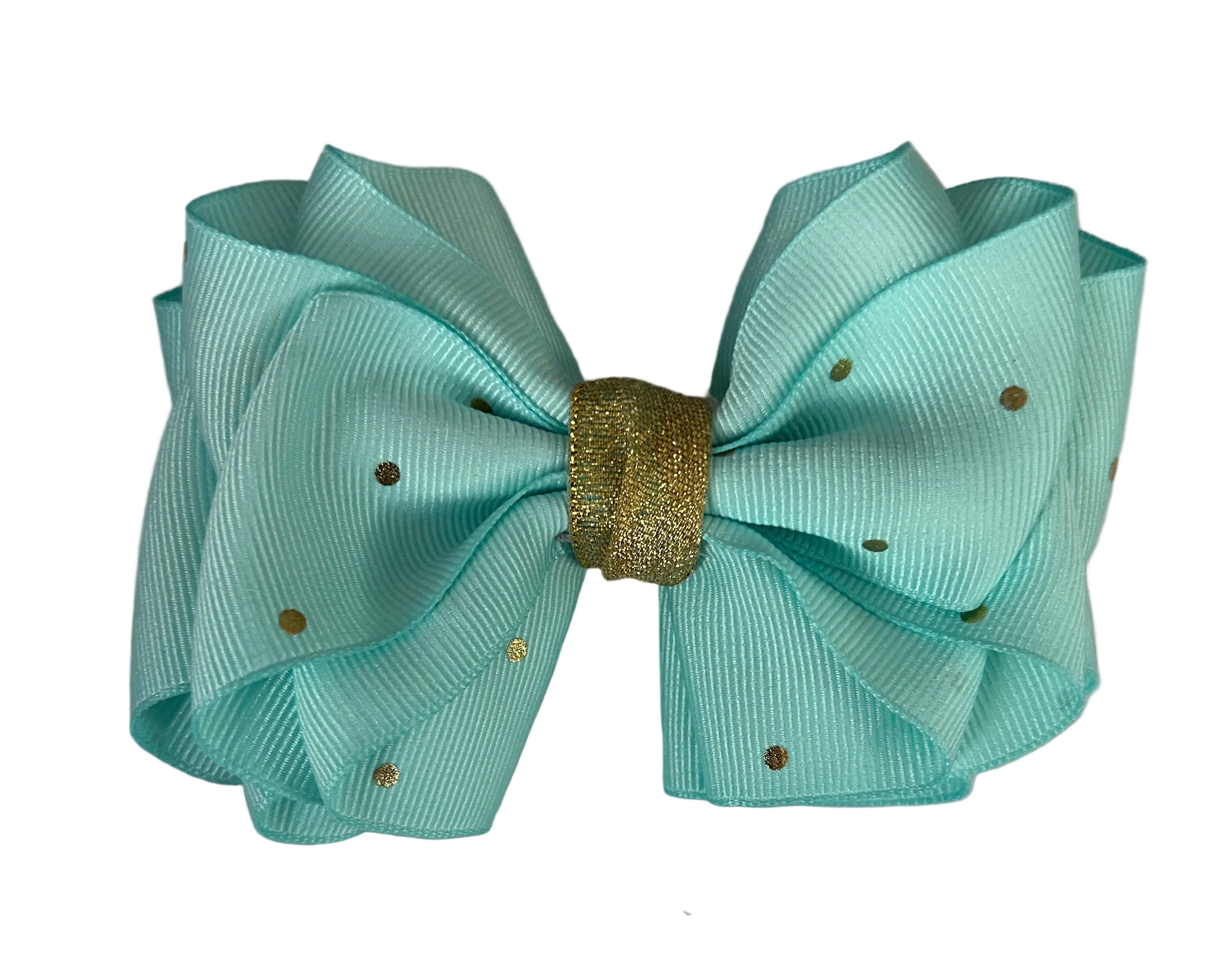 Big Hair Bow - Mint Green with Gold dots